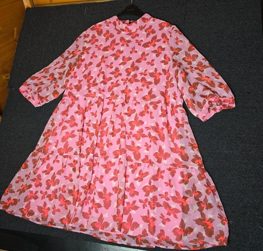 Vero Moda Midi Dress Pink Red Floral Size 20/22 Occasion Wear