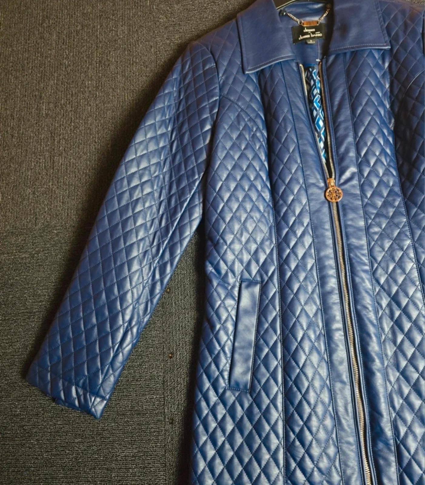 Dennis Basso blue quilted leather jacket small size 8/10