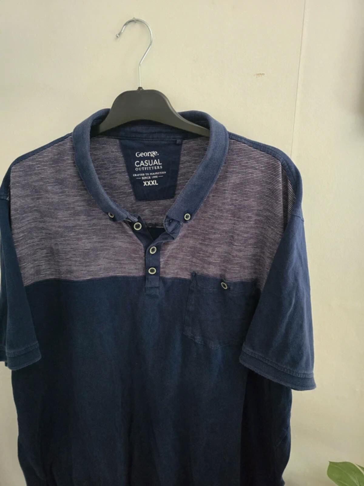George Mens Navy Blue Cotton Short Sleeve Polo Shirt Size 3XL
