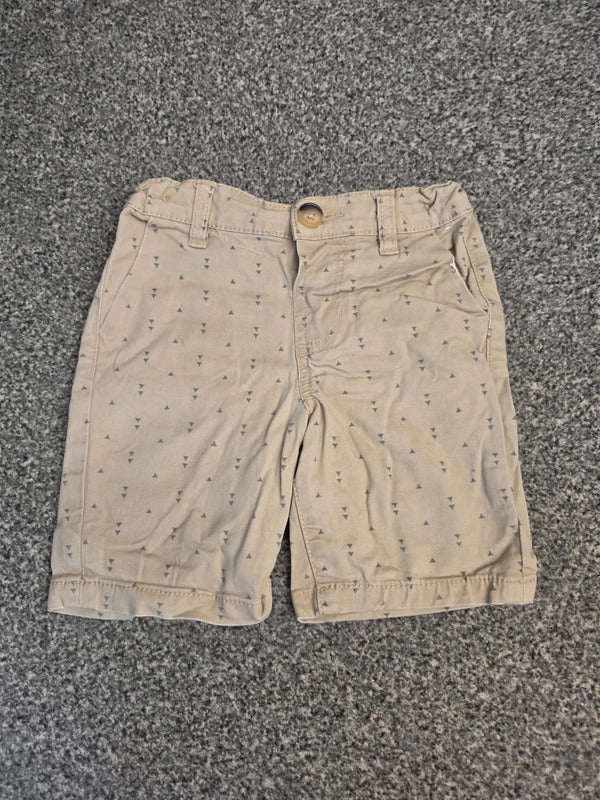 Primark Boys Beige Printed Chino Shorts Elasticated Side Waist Age 2-3 Years
