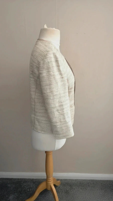 Gerry Weber Beige Collarless Textured Tweed Blazer Jacket (Fits UK Size 12)