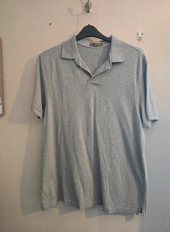 Tu Clothing Men's Grey Short Sleeved Cotton Blend Polo Shirt Size Large