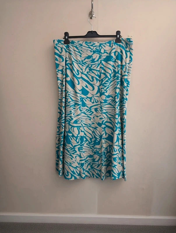 Edinburgh Woollen Mill Turquoise & Cream Floral Flared Midi Dress Size 18