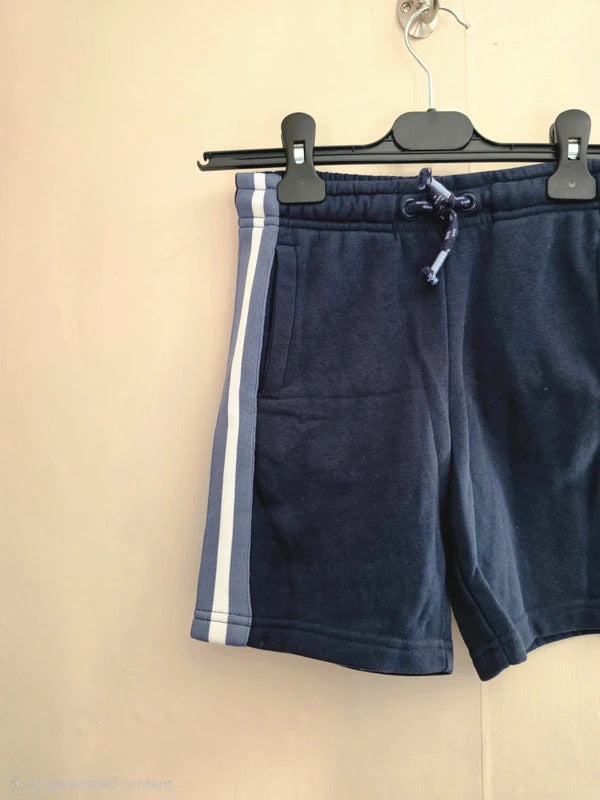 Nutmeg Boys Dark Navy Blue Side Stripe Sweat Shorts Drawstring Waist Age 7-8 Years