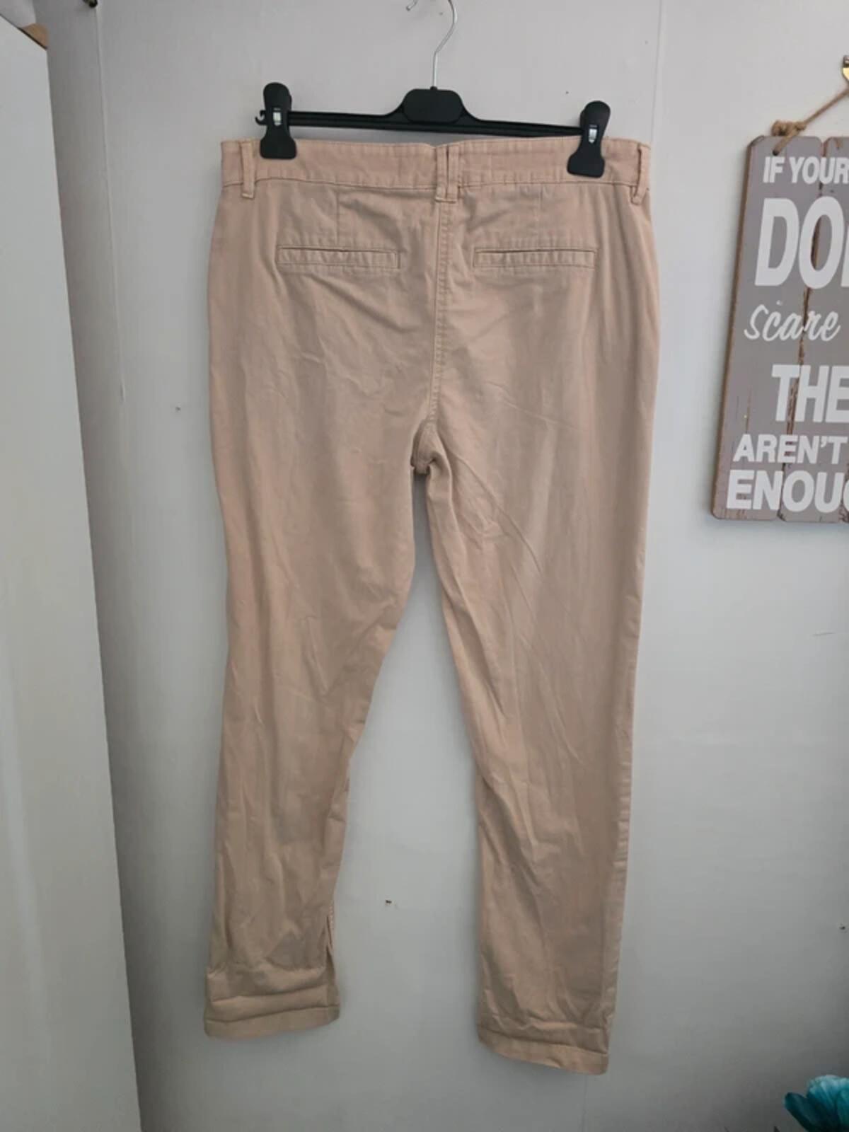 Next Ladies Beige High-Waisted Slim Leg Chinos Size UK 12 Reg