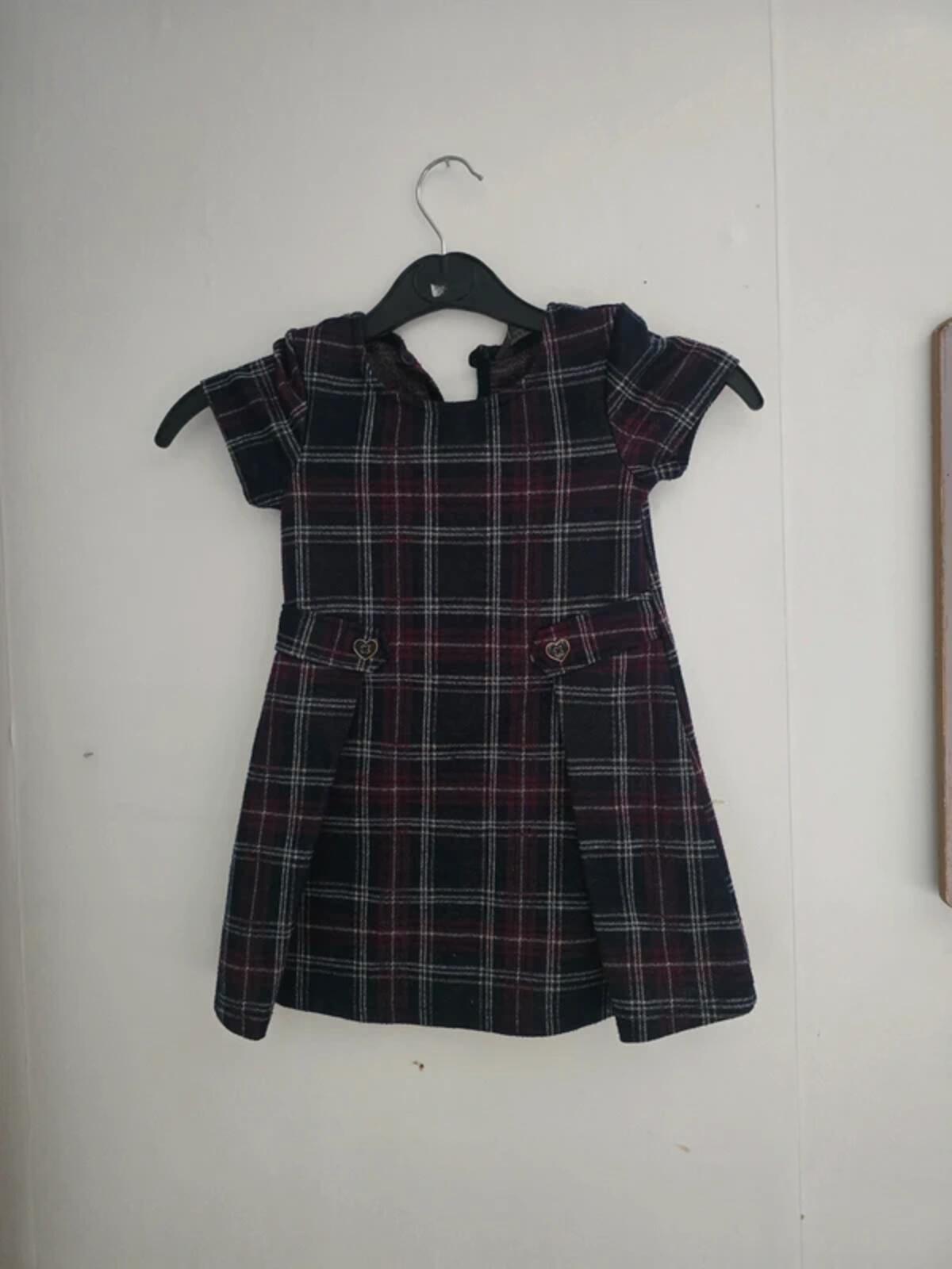 Primark Girls Burgundy and Black Checked Glitter Dress Age 2-3 Years