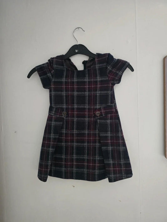 Primark Girls Burgundy and Black Checked Glitter Dress Age 2-3 Years