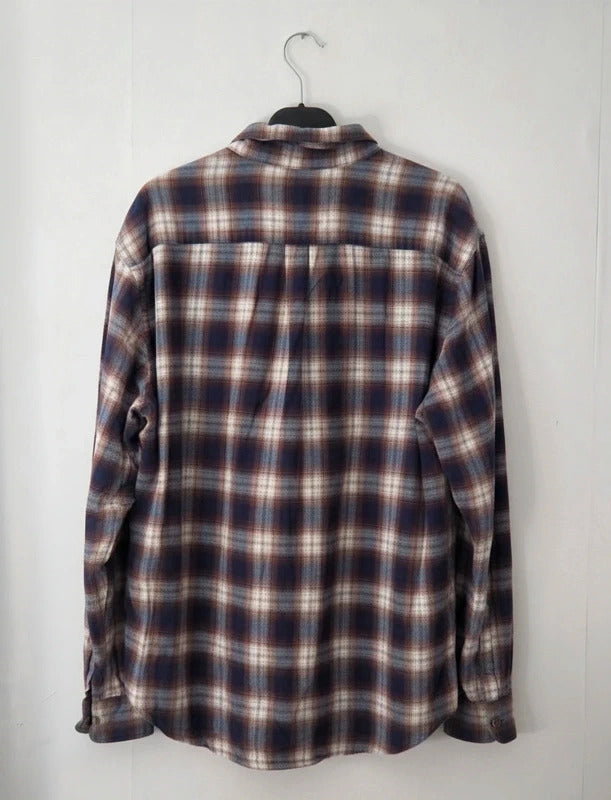 Mens Marks & Spencer Brown Navy Checked Long Sleeve Shirt XL Regular