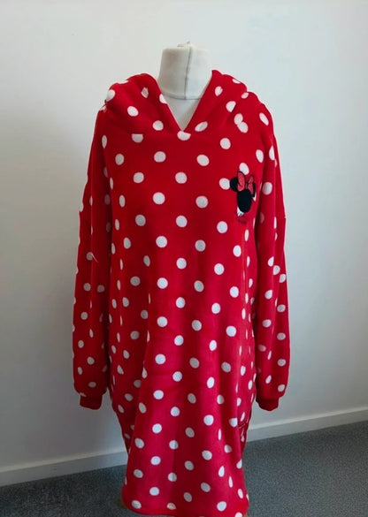 Primark Disney Minnie Mouse Red Polka Dot Fleece Hooded Lounge Jumper – M/L