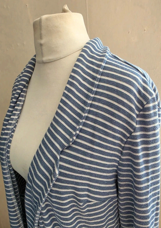 Tu Blue & White Striped Lightweight Open 3/4 Sleeve Relaxed Blazer Size 14