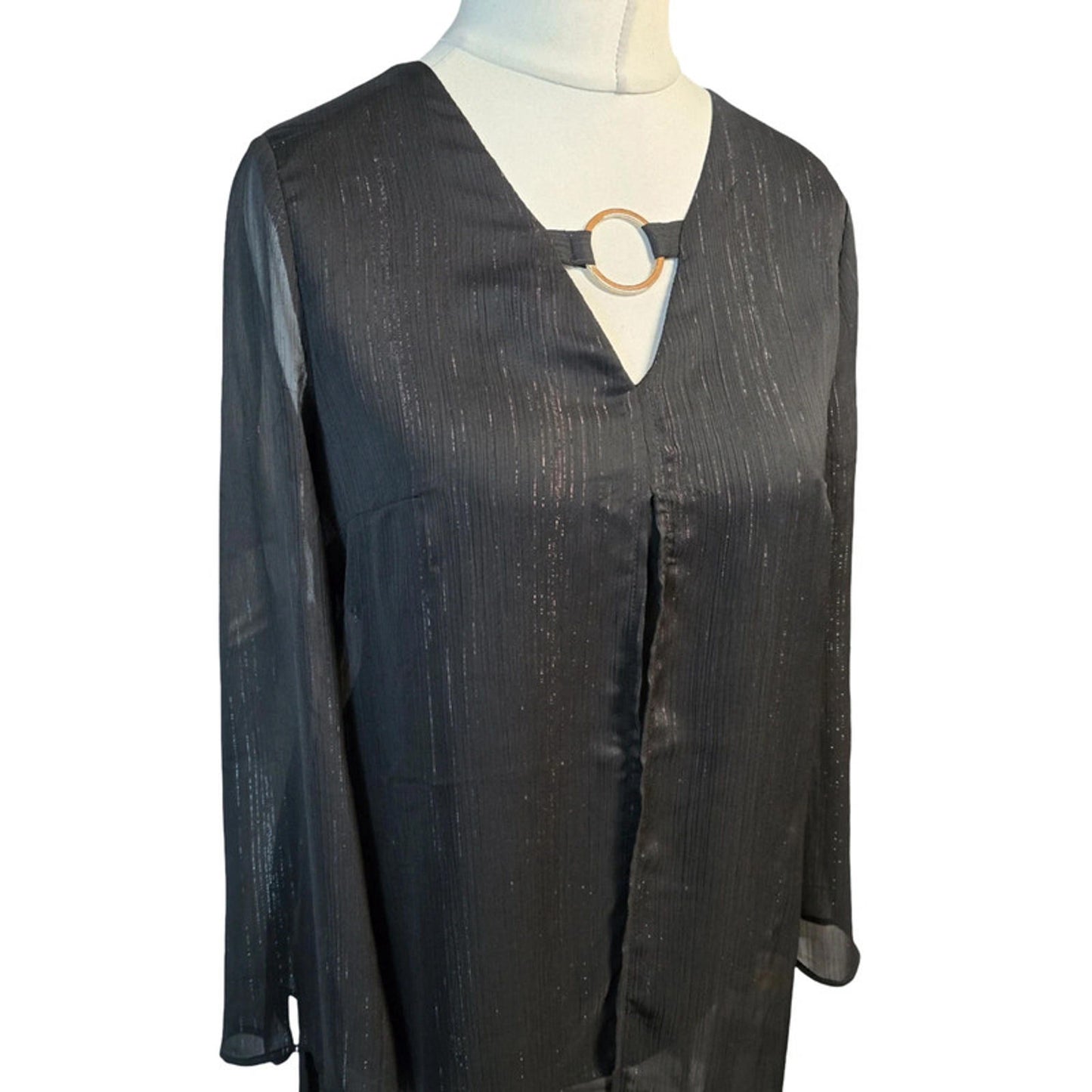 Julien Macdonald Sheer Overlay Dress Black Size 8 V-Neck Causal