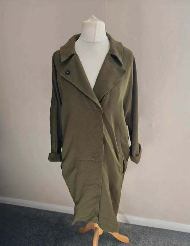 Topshop Khaki Green Oversized Midi Blazer Size 10 Lightweight Relaxed Fit