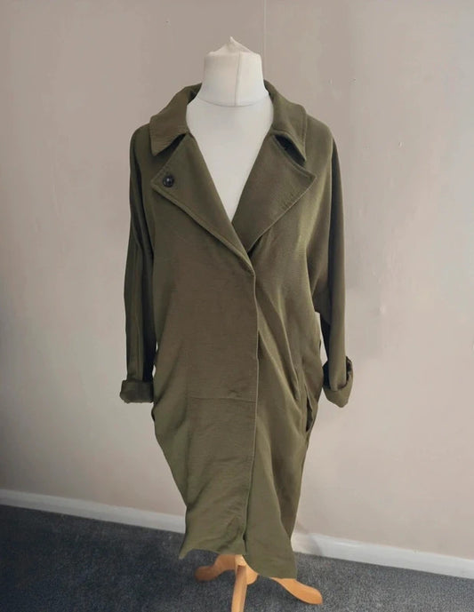 Topshop Khaki Green Oversized Midi Blazer Size 10 Lightweight Relaxed Fit