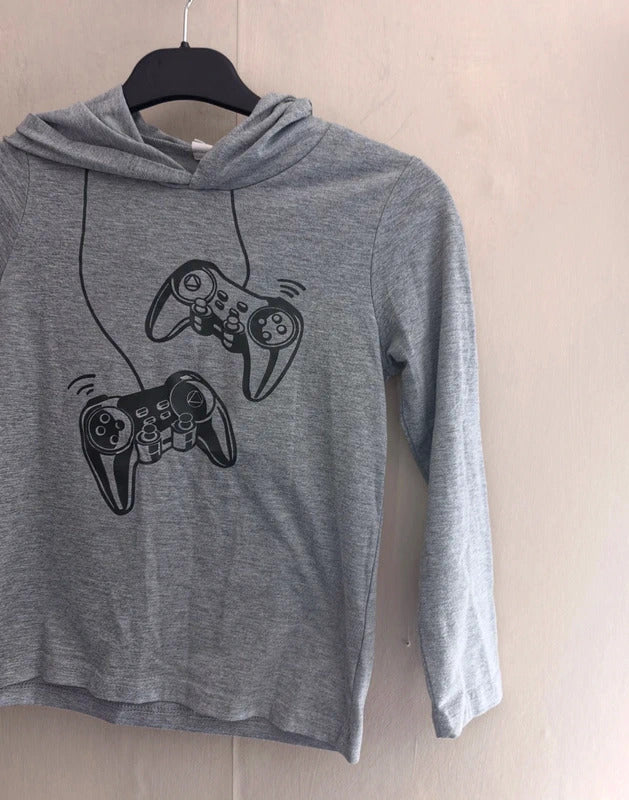 SHEIN Boys Grey Gaming Controller Hooded Top – Age 7 Years