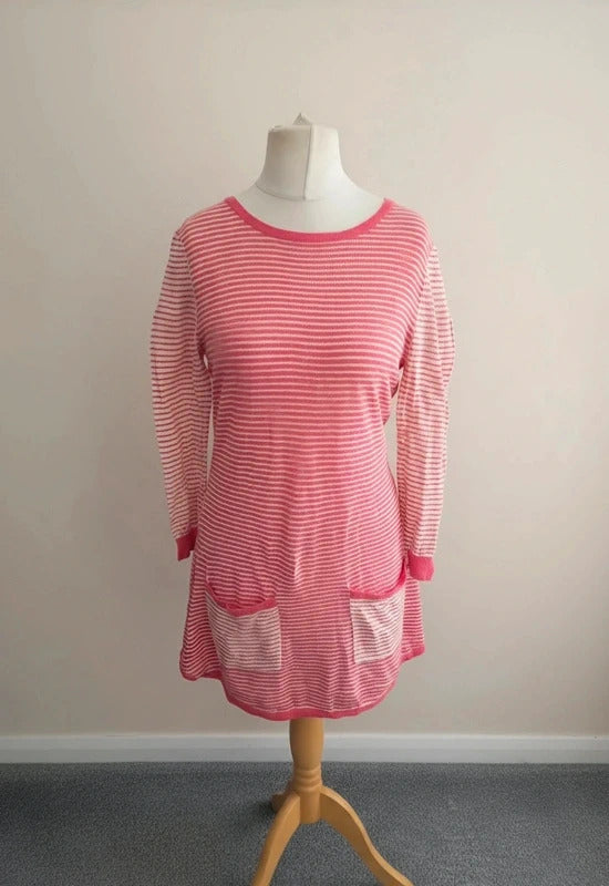 Braintree Women's Pink & White Striped Long-Sleeved Jumper Dress  M Size 10-12