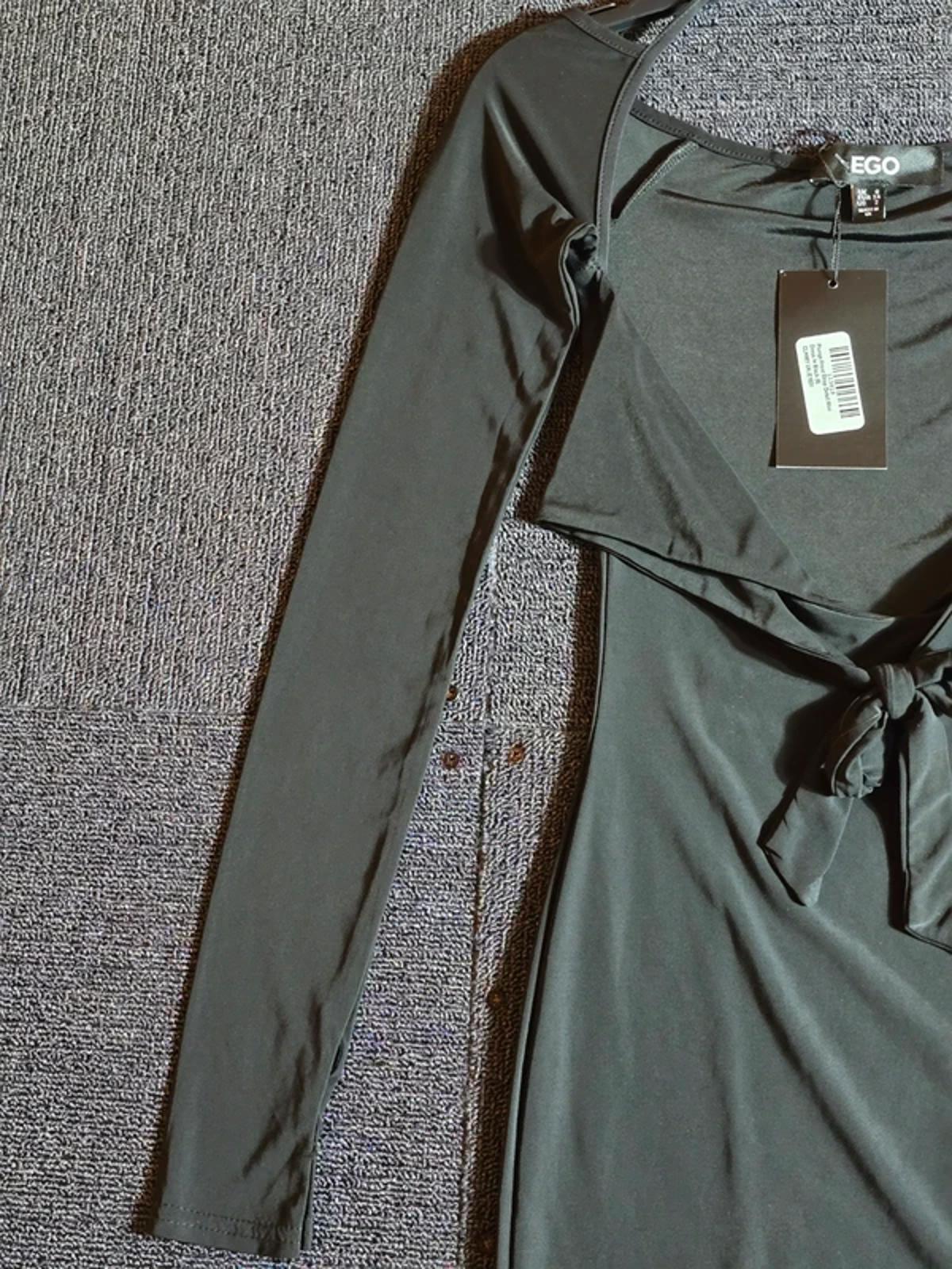 EGO Black Cut Out Bodycon Mini Dress Tie Front Long Sleeve UK Size 6