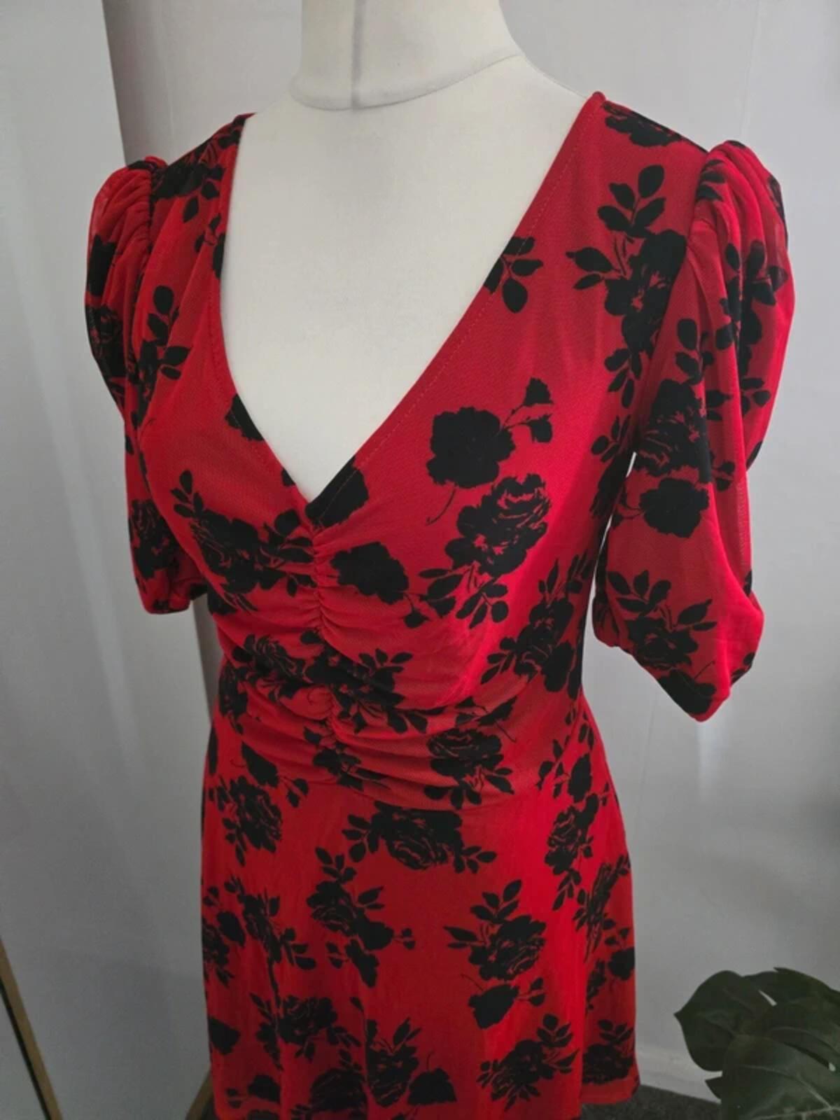 Collusion Red & Black Floral Ruched Mini Dress Size 12