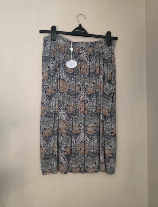 Laura Ashley Women's Green Grey Floral Botanical Midi Skirt Size 12 NWT