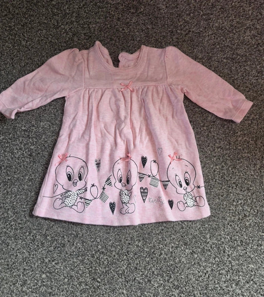 George Baby Girls Pink Tweety Bird Long-Sleeved Dress 3-6M