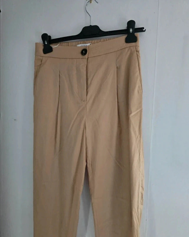 Vila Beige High Waisted Slim Leg Tailored Trousers Size 8