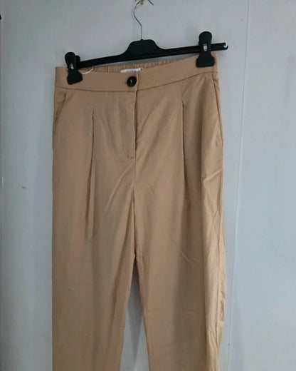 Vila Beige High Waisted Slim Leg Tailored Trousers Size 8