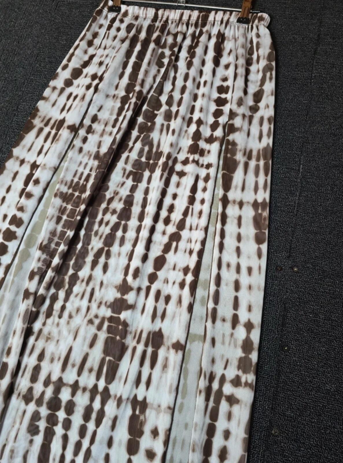 White & brown patterned midi sheer skirt with front slits small 8-10