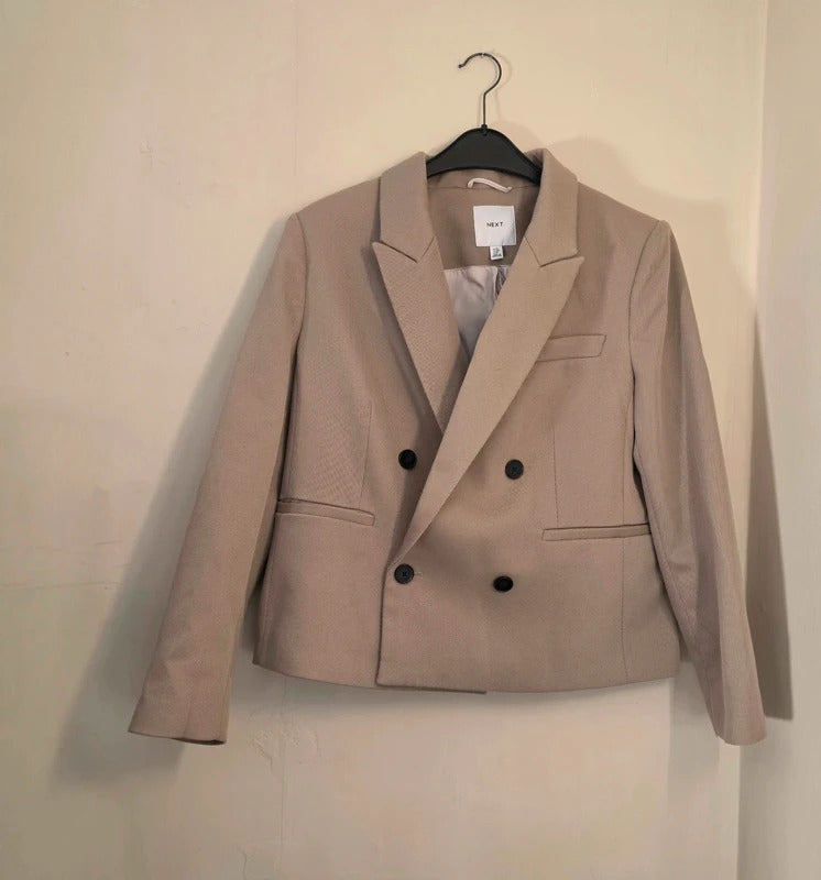 Next Beige Double Breasted Oversized Boxy Blazer Jacket Size 12
