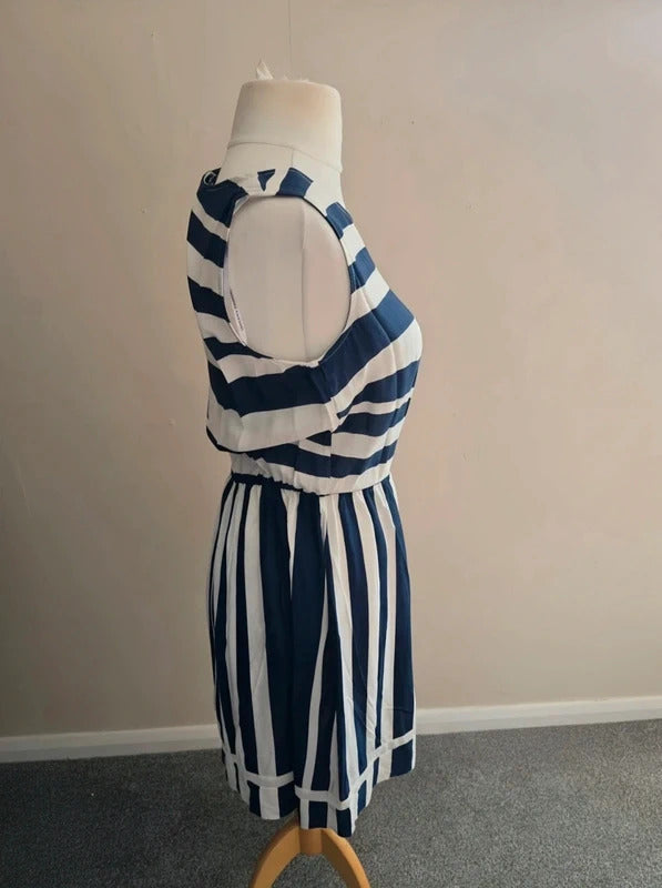 Dorothy Perkins Women's Navy & White Striped Sleeveless Knee-Length Dress Size 12
