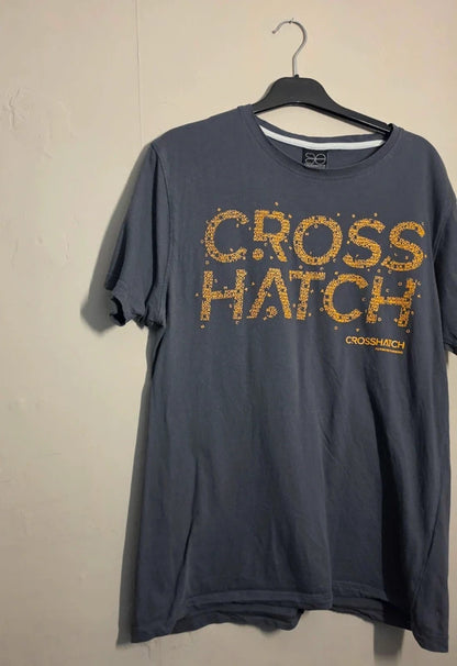 Men's Crosshatch Grey & Orange Graphic Print T-Shirt Size L