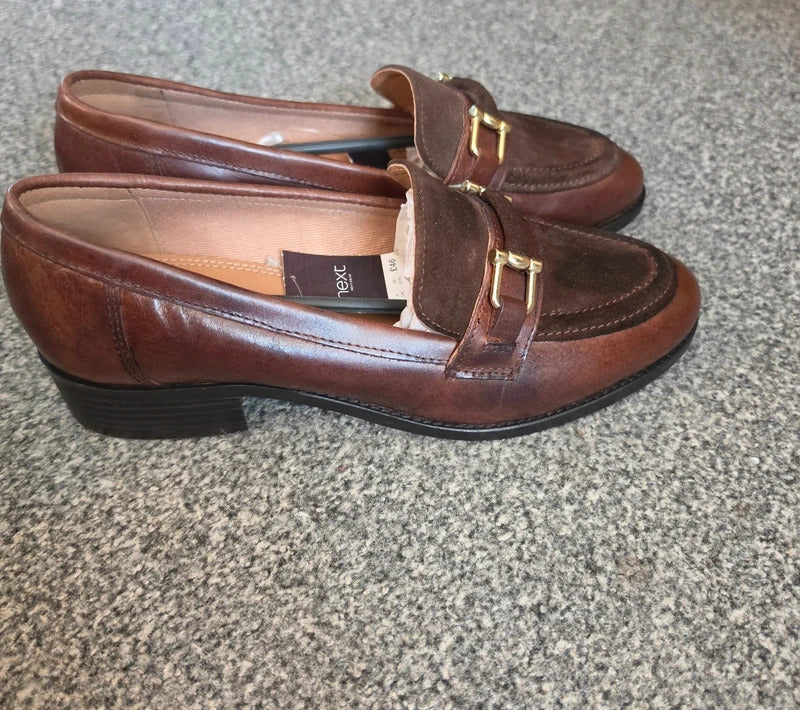 Next Brown Leather & Suede Horsebit Loafers Shoes UK 6 – New in Box
