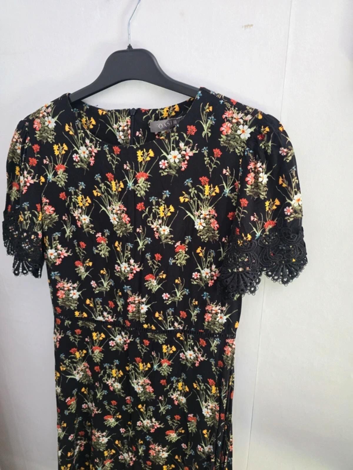 Oasis Black Floral Lace Detail Dress Size 10