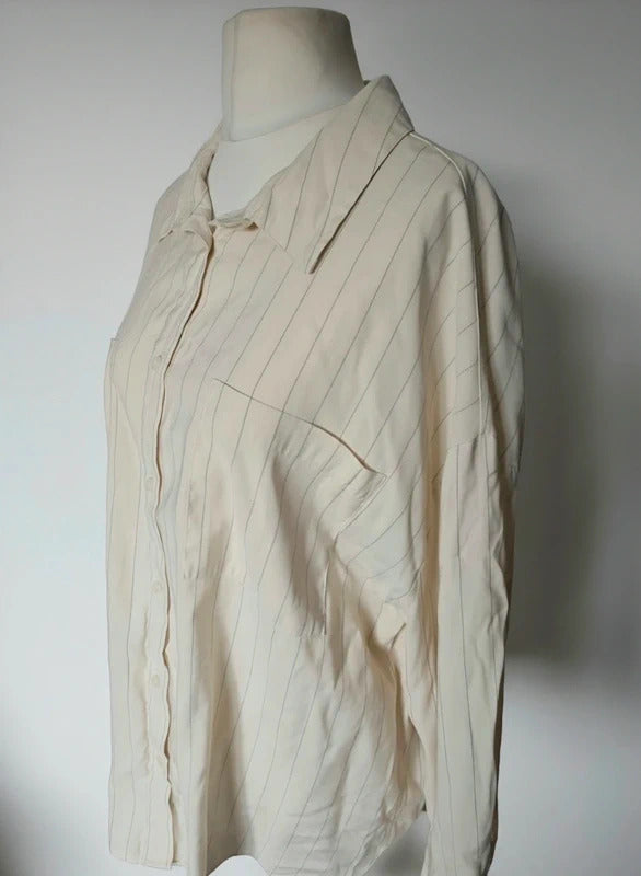 F&F Cream & Black Pinstripe Longline Oversized Shirt Size 20 Relaxed Fit