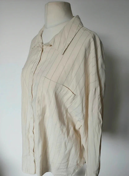 F&F Cream & Black Pinstripe Longline Oversized Shirt Size 20 Relaxed Fit