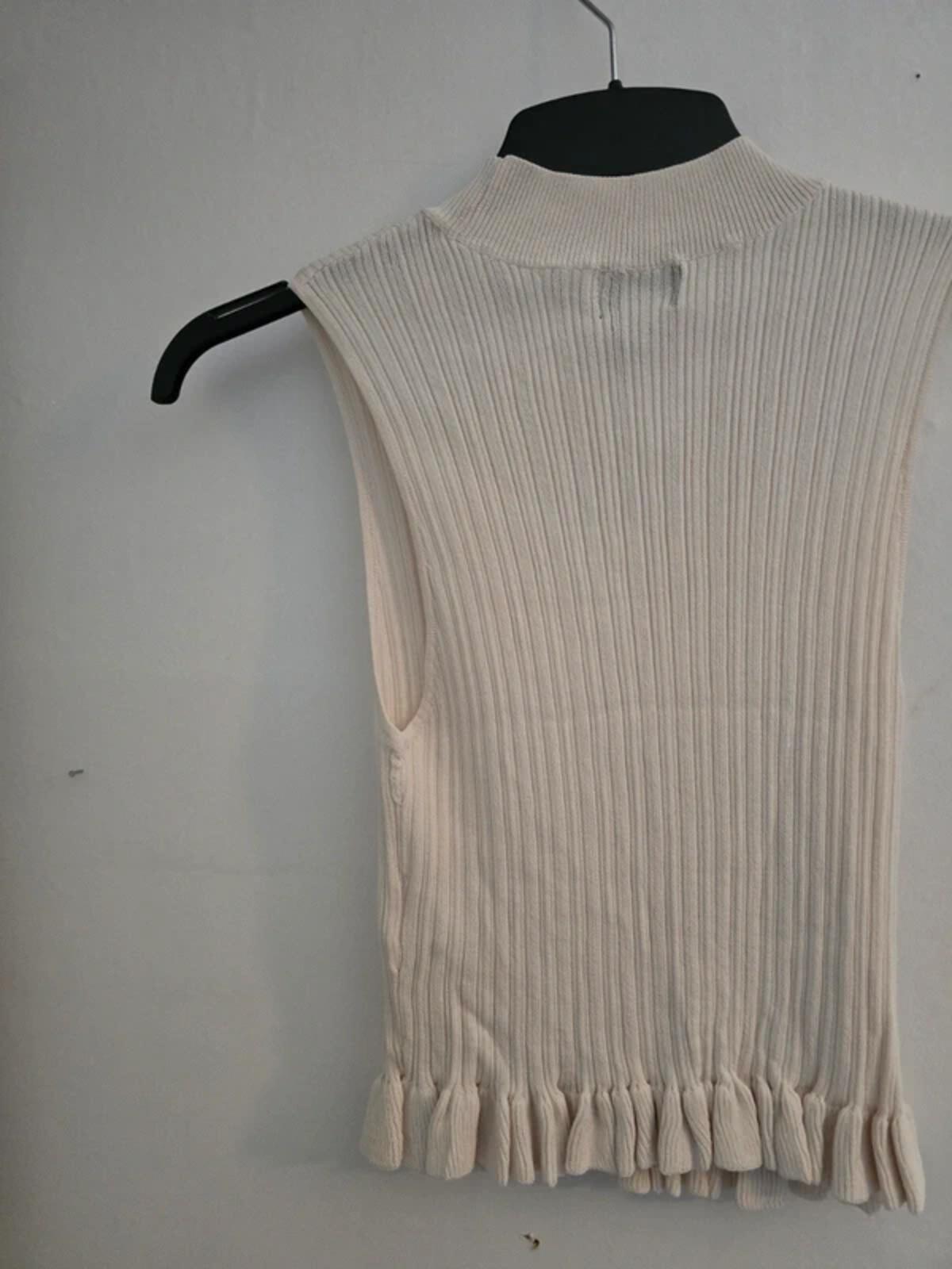 Topshop Petite Cream Ribbed Crop Top Size 12 NWT Sleeveless Frill Hem