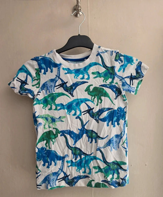 Nutmeg Boys White Blue & Green Dinosaur Print Cotton T-Shirt Age 6-7 Yrs