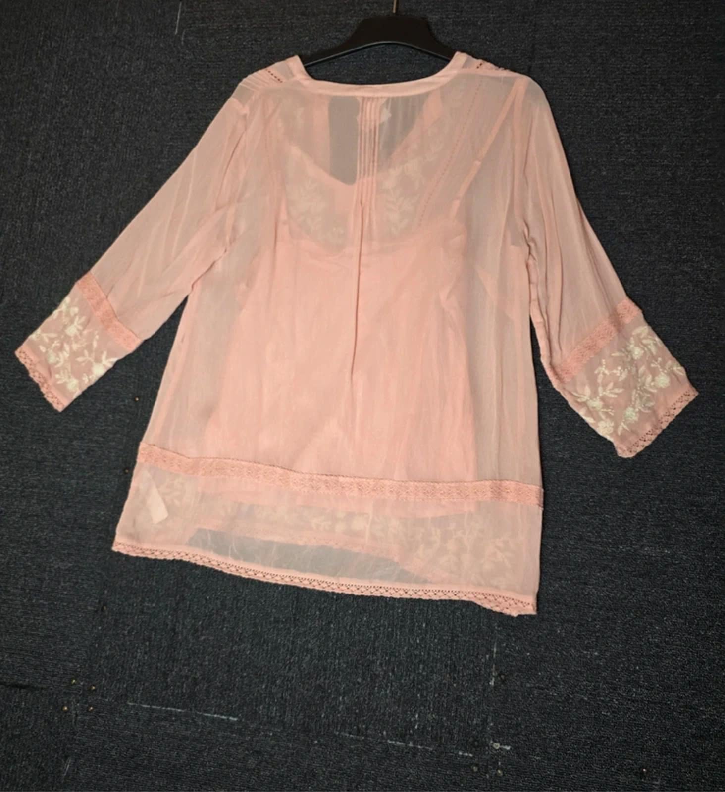 Monsoon pink & white blouse embroidered size 12 nwt