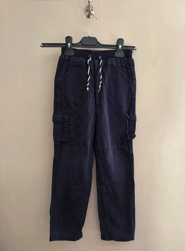 Vroom Vroom Boys Navy Blue Cotton Elasticated Drawstring Cargo Trousers Age 6-7 Years