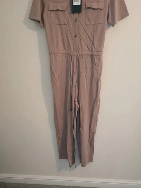 Brave Soul Beige Short Sleeved Jumpsuit Med Size 12 NWT