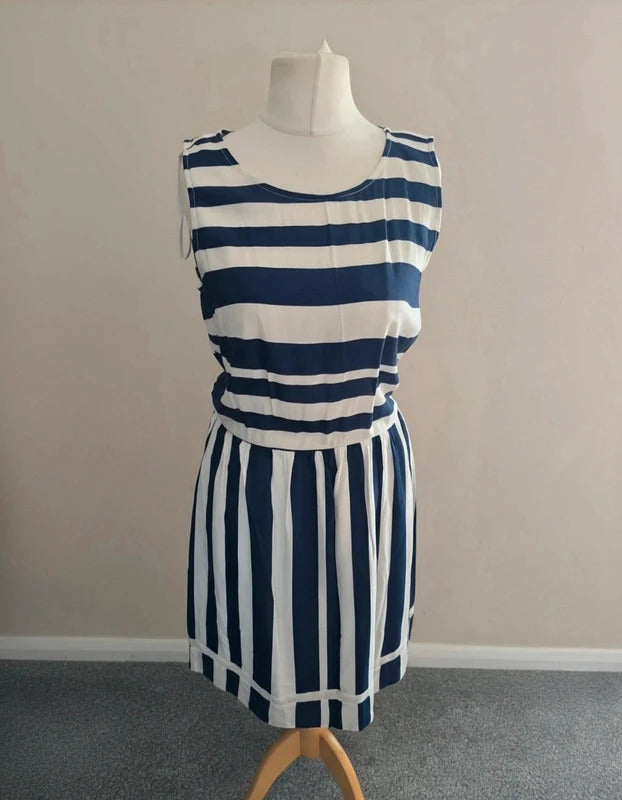 Dorothy Perkins Women's Navy & White Striped Sleeveless Knee-Length Dress Size 12