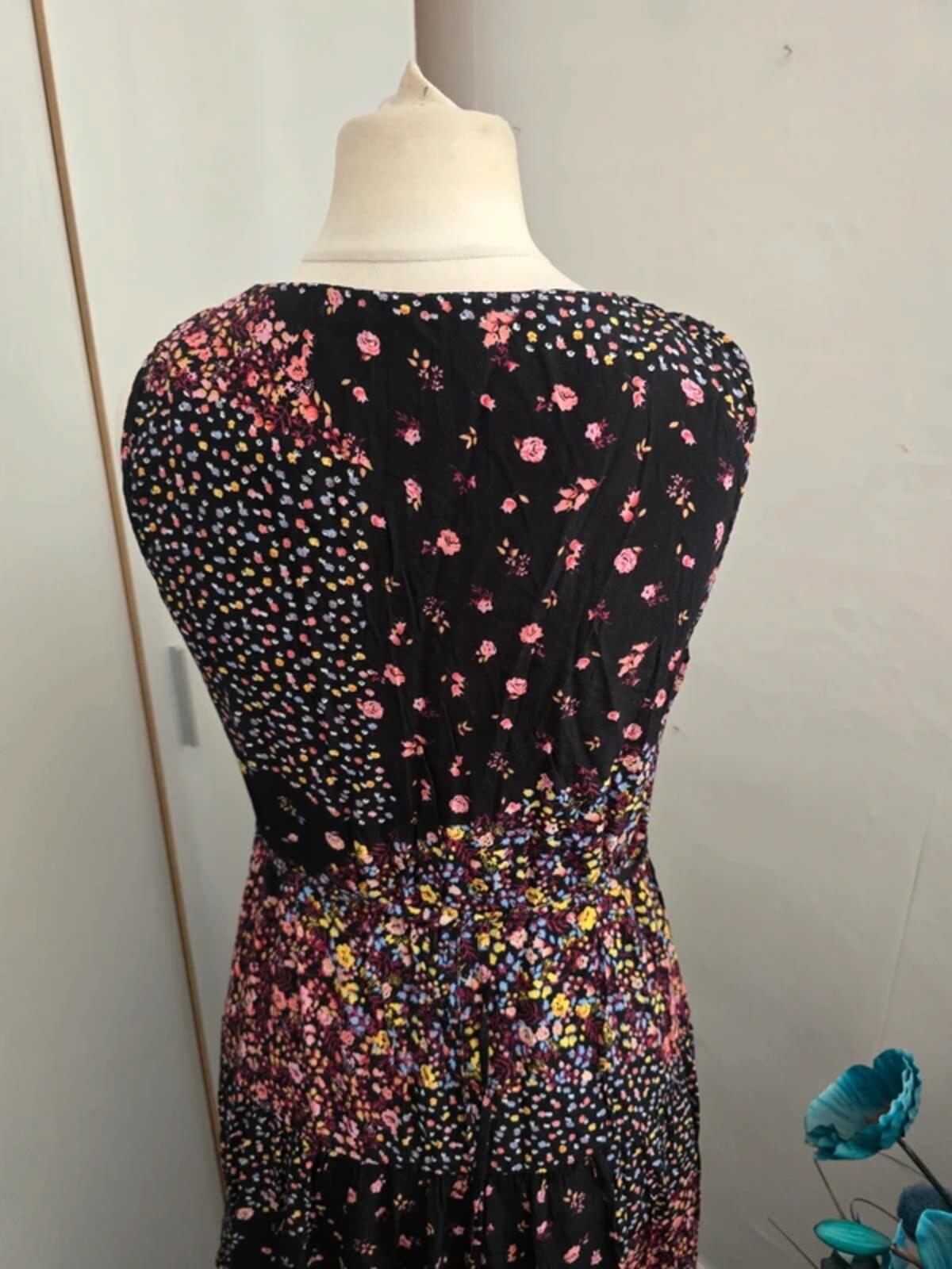 Next Multicoloured Floral Patchwork Knee-Length Flared Dress Size 12