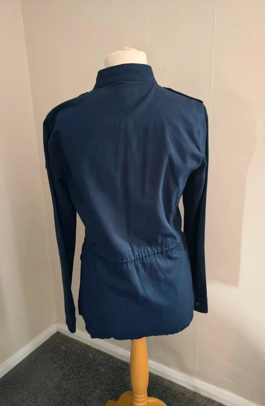 Joules Women's Navy Blue Cotton & Linen Lightweight Drawstring Jacket Size 8