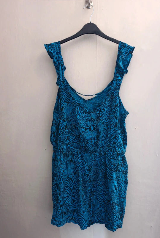 Matalan Blue & Black Animal Print V-Neck Playsuit Size 18