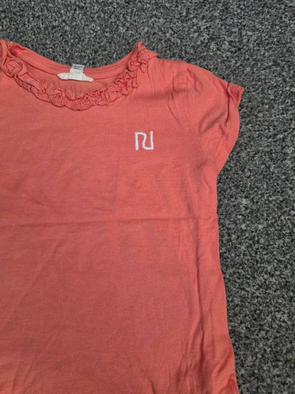 River Island Baby Girls Coral Orange Ruffle Collar Short Sleeve T-Shirt Age 18-24 Months