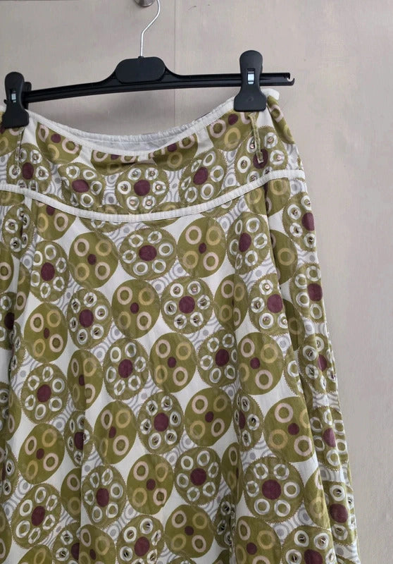 Vintage Y2K Matalan Green Sequin Patterned Flared Knee Length Skirt Size 10