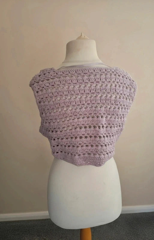 Monsoon Lilac Crochet Tie-Front Bolero Shrug L Size 16-18