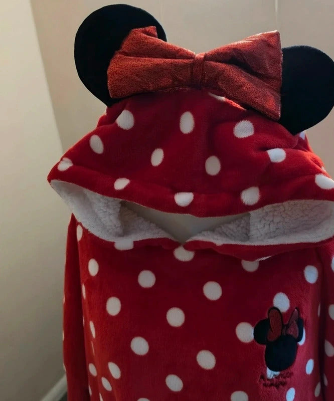 Primark Disney Minnie Mouse Red Polka Dot Fleece Hooded Lounge Jumper – M/L