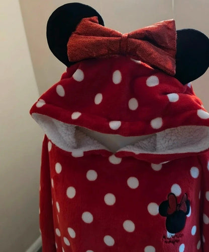 Primark Disney Minnie Mouse Red Polka Dot Fleece Hooded Lounge Jumper – M/L