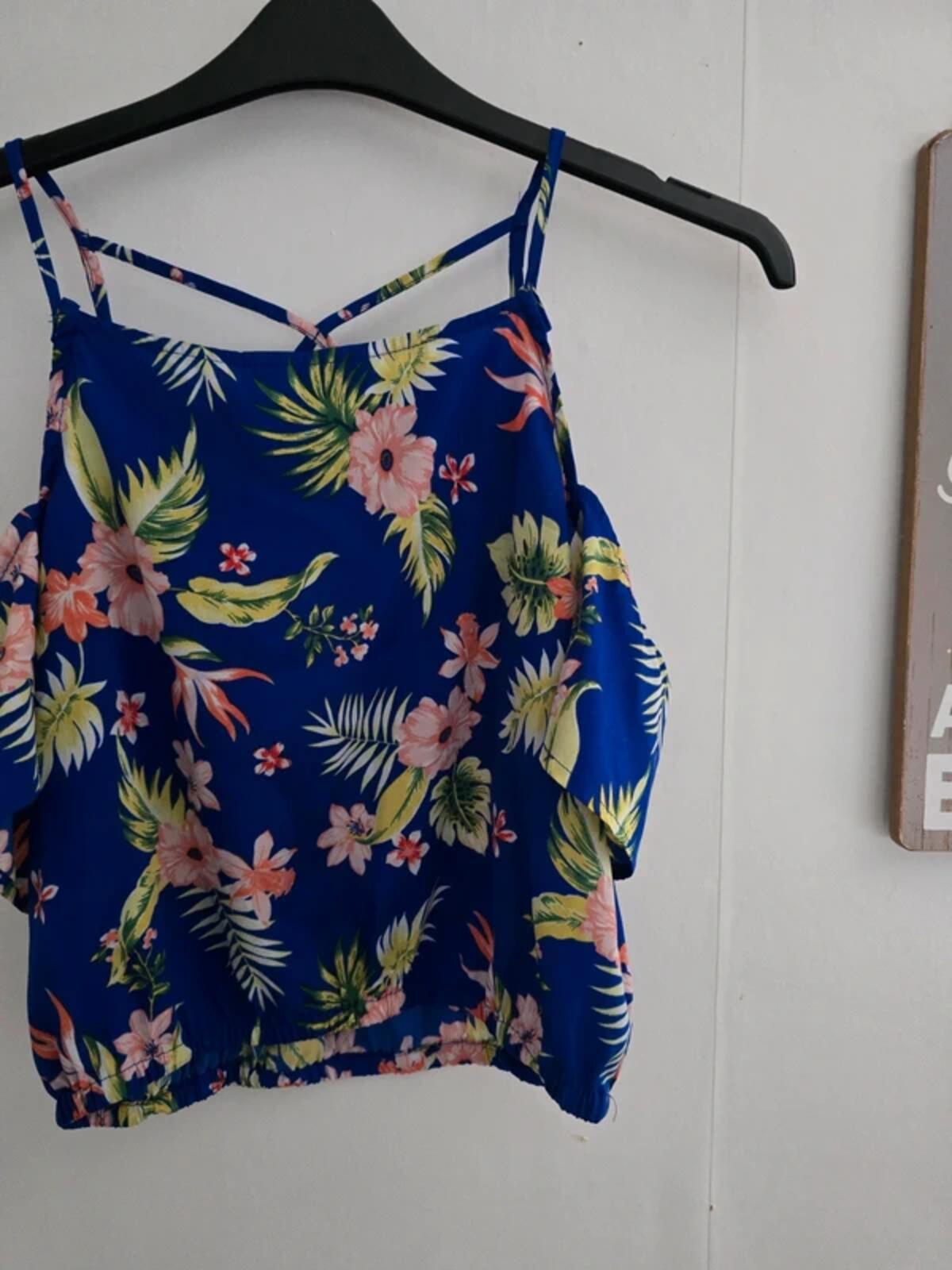 New Look Girls Blue & Pink Floral Off-The-Shoulder Top Age 14 Years