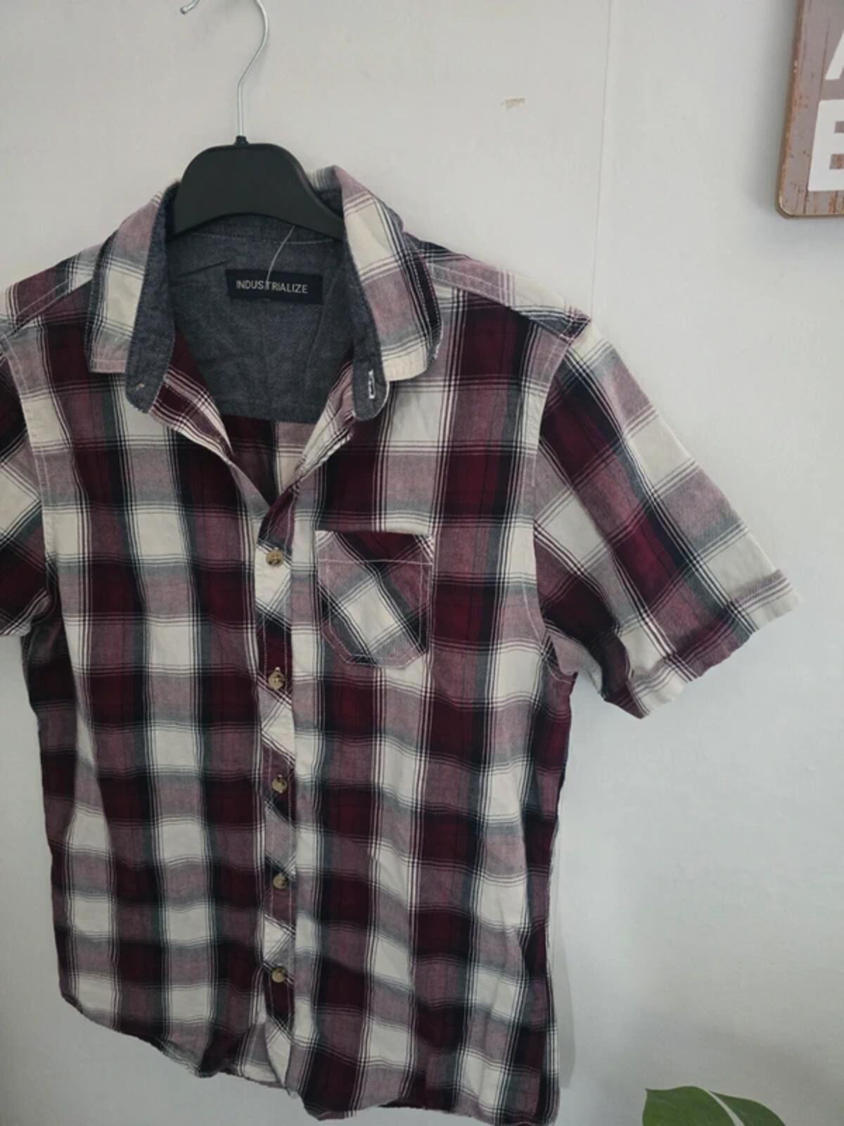Industrialize Mens Burgundy & White Checked Cotton Shirt Size S