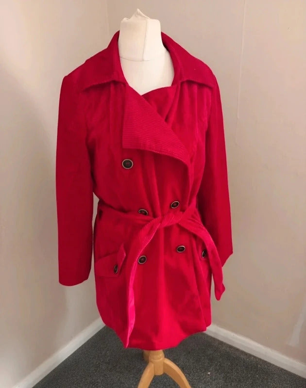 Per Una Marks & Spencer Red Corduroy Belted Jacket Size 16